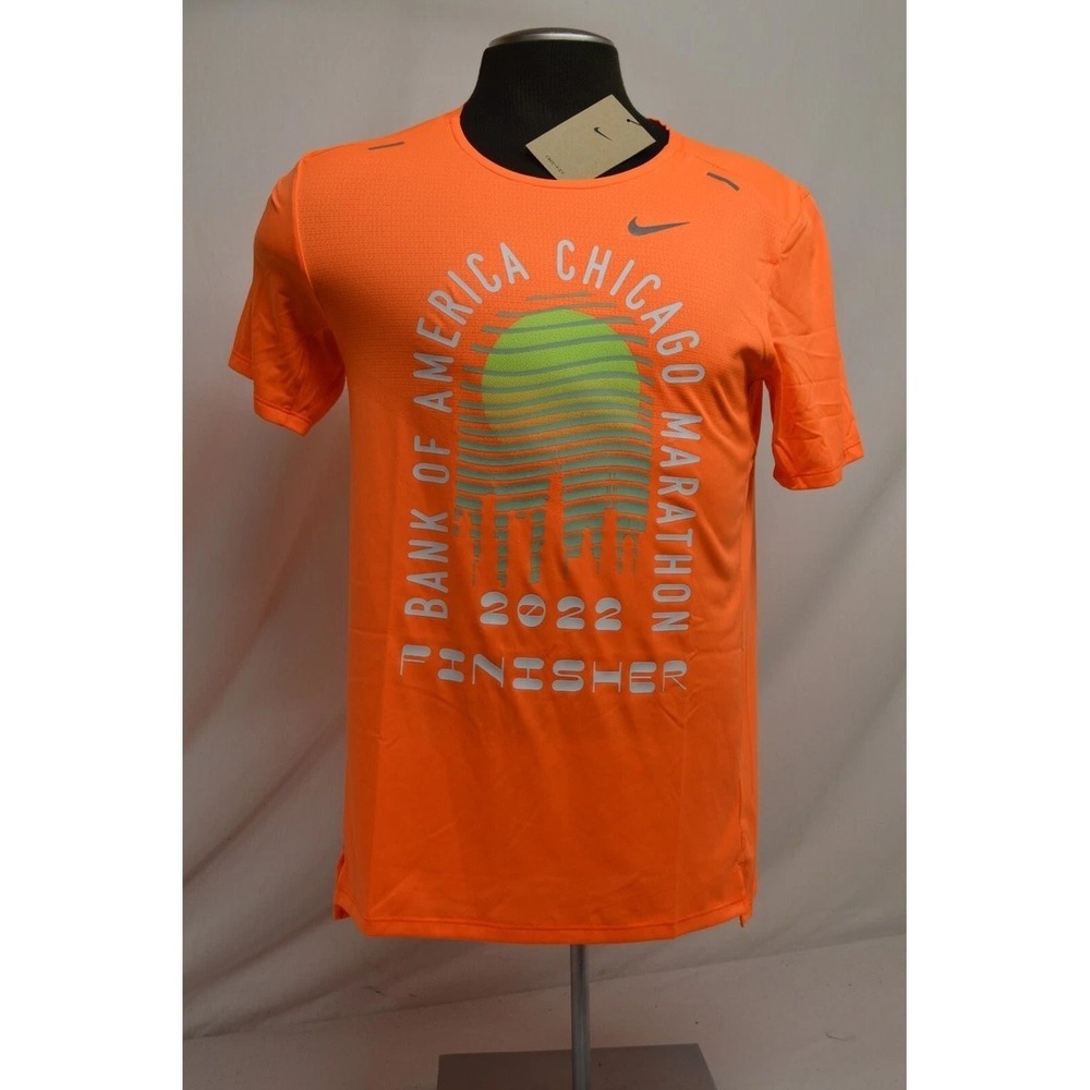 Nike Dri-FIT 2022 Bank of America Chicago‎ Marathon T-Shirt Womens Sm Orange $58